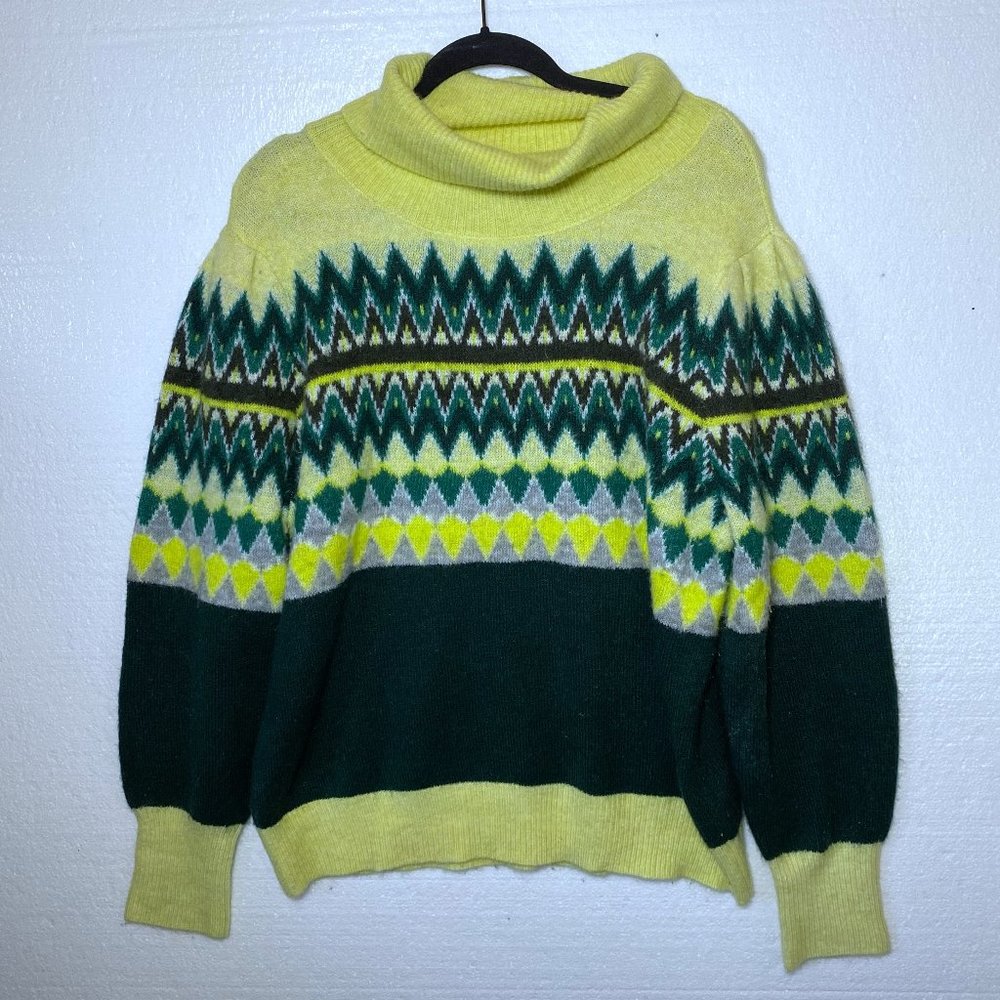 LOFT Yellow and Green Patterned Turtleneck Sweater